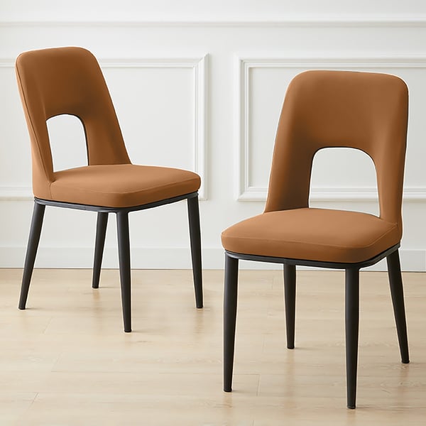 Modern Orange Dining Chair Loop Backrest Armless Chair Carbon Steel in Black (Set of 2)