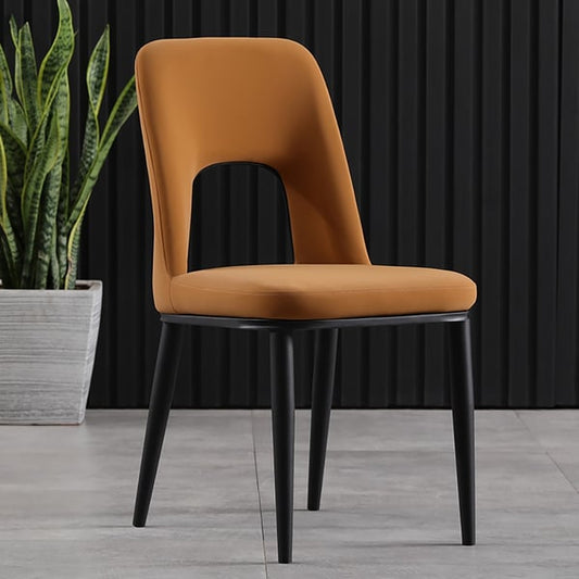 Chaise de salle à manger moderne orange, sans accoudoirs, dossier en boucle, en acier au carbone, noir (Ensemble de 2)