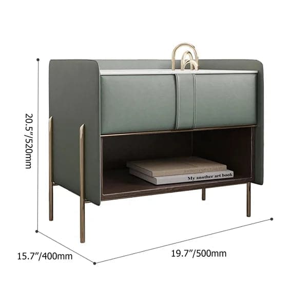 Modern Green Nightstand Sintered Stone Top Bedside Table with Charger and Light