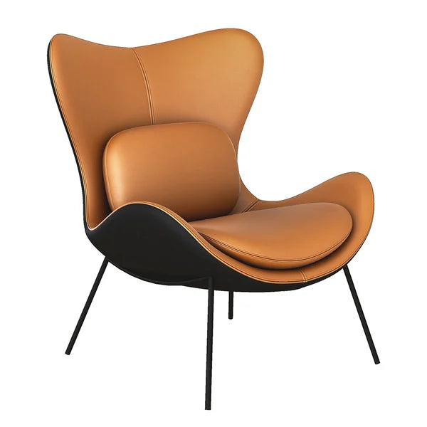 Fauteuil d'appoint moderne orange et noir avec revêtement en cuir PU et oreiller inclus
