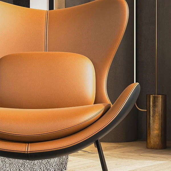 Fauteuil d'appoint moderne orange et noir avec revêtement en cuir PU et oreiller inclus