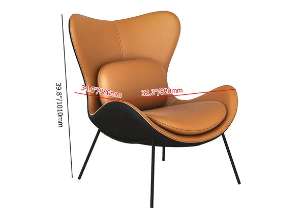 Fauteuil d'appoint moderne orange et noir avec revêtement en cuir PU et oreiller inclus