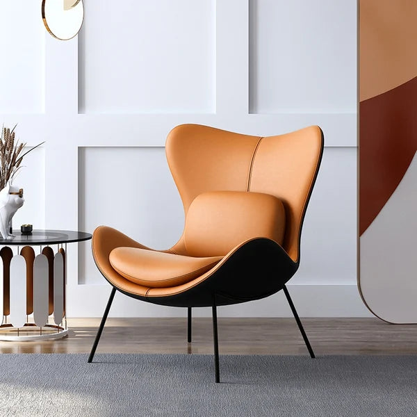 Fauteuil d'appoint moderne orange et noir avec revêtement en cuir PU et oreiller inclus