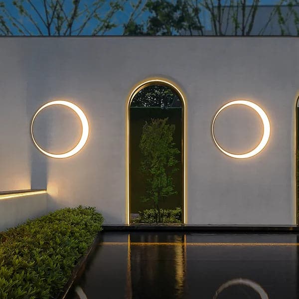 Modern Outdoor LED Wall Sconces Round Gray Waterproof Garden Lighting