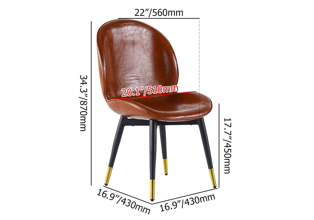 Modern PU Leather Dining Chairs (Set of 2) Full Back with Metal Legs