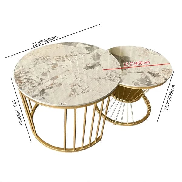 Modern Pandora Nesting Coffee Table Set with Sintered Stone Top 2-Piece Table Set