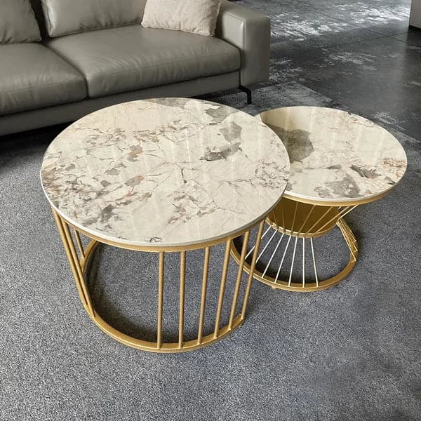 Modern Pandora Nesting Coffee Table Set with Sintered Stone Top 2-Piece Table Set