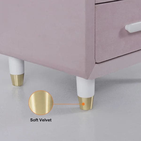 Modern Pink Velvet Nightstand with 2 Drawers Bedroom