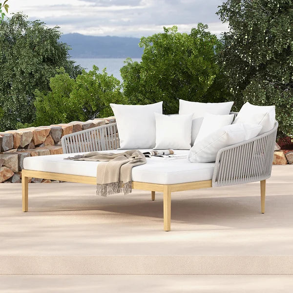 Modern Style Rattan Outdoor Daybed with Cushion Pillow#Gray