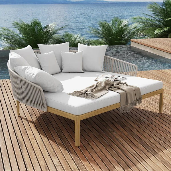 Modern Style Rattan Outdoor Daybed with Cushion Pillow#Gray