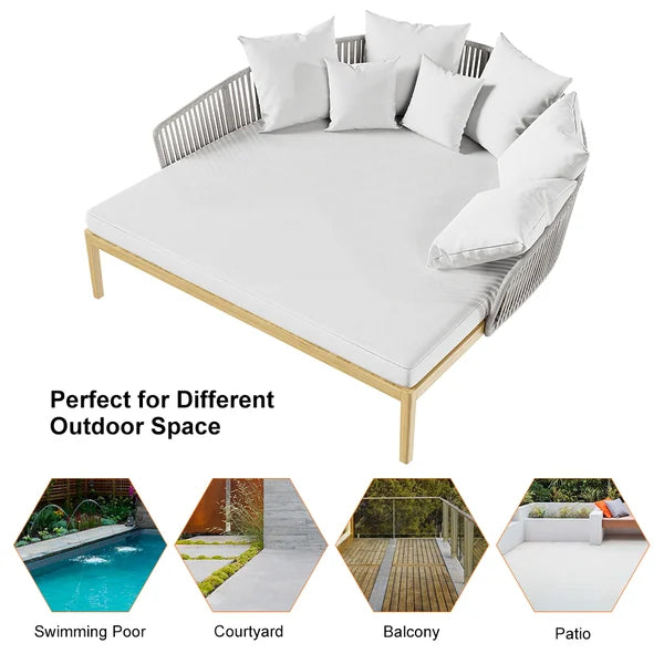 Modern Style Rattan Outdoor Daybed with Cushion Pillow#Gray