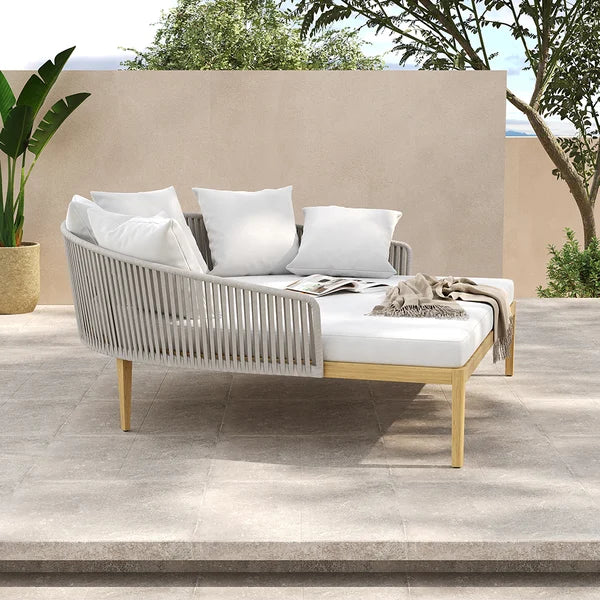 Modern Style Rattan Outdoor Daybed with Cushion Pillow#Gray