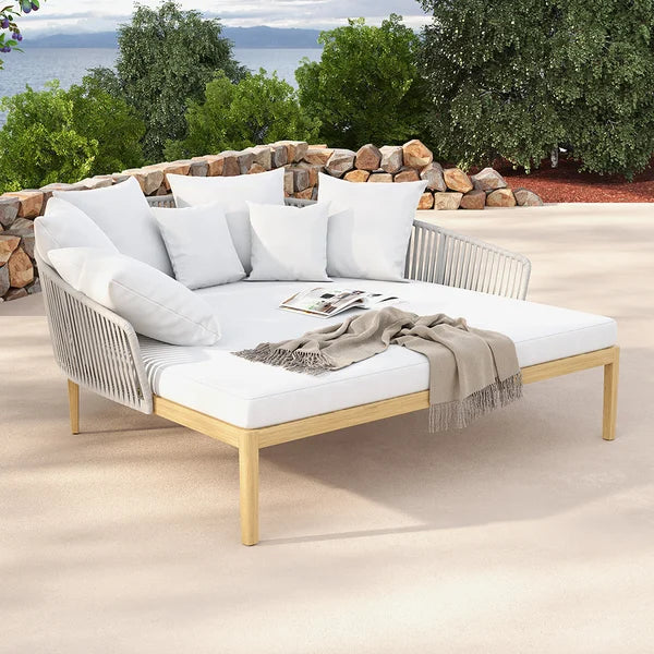 Modern Style Rattan Outdoor Daybed with Cushion Pillow#Gray