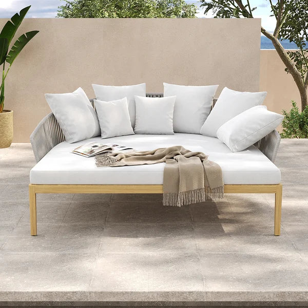 Modern Style Rattan Outdoor Daybed with Cushion Pillow#Gray