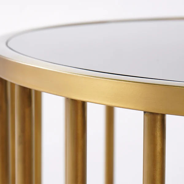 Table basse gigogne ronde moderne dorée et noire avec étagère et plateau en verre trempé, ensemble de 2 pièces