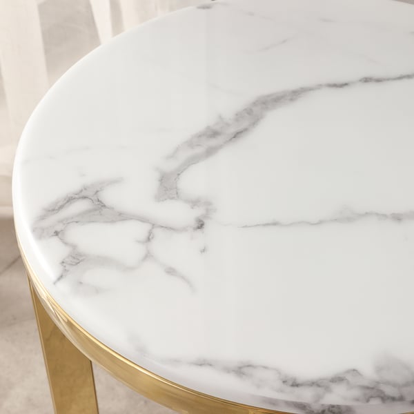 Modern Round Marble-top End Table Side Table in White & Gold