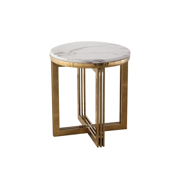 Table d'appoint ronde moderne avec plateau en marbre, blanc et or