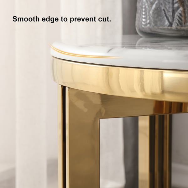 Modern Round Marble-top End Table Side Table in White & Gold