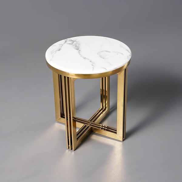 Modern Round Marble-top End Table Side Table in White & Gold