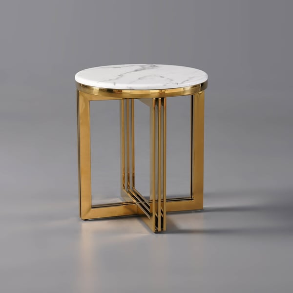 Table d'appoint ronde moderne avec plateau en marbre, blanc et or