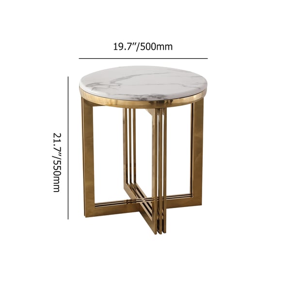 Table d'appoint ronde moderne avec plateau en marbre, blanc et or