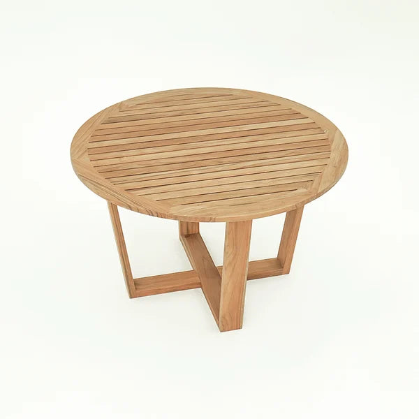 Table de salle à manger d'extérieur ronde moderne en bois de teck pour 6 personnes, naturel