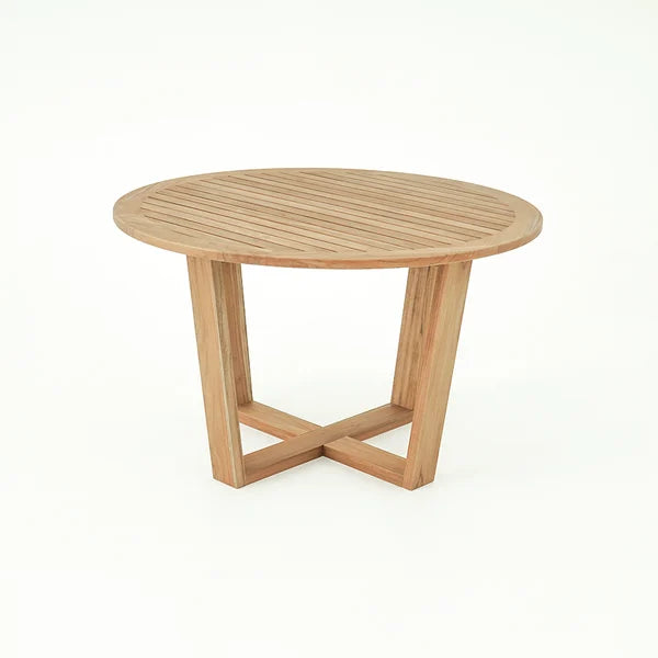 Table de salle à manger d'extérieur ronde moderne en bois de teck pour 6 personnes, naturel