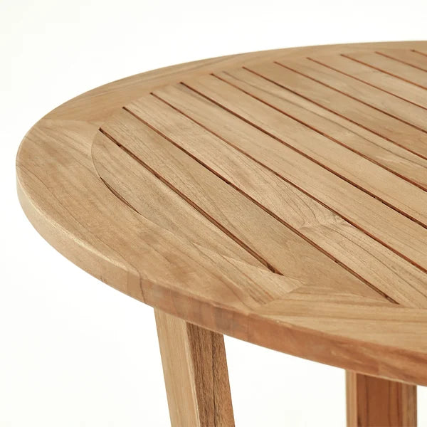 Table de salle à manger d'extérieur ronde moderne en bois de teck pour 6 personnes, naturel