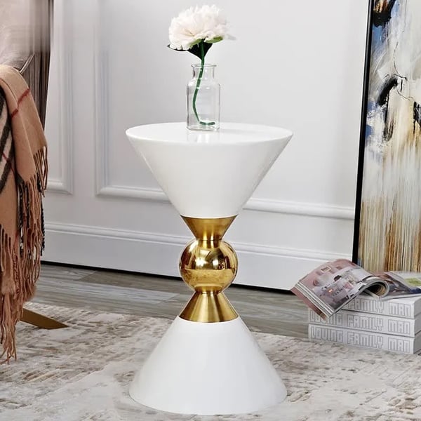 Modern Round White End Table of Hourglass Fiberglass