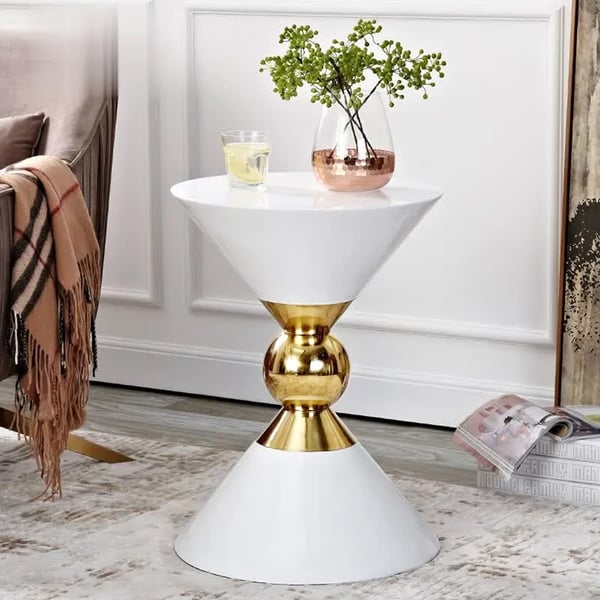 Modern Round White End Table of Hourglass Fiberglass