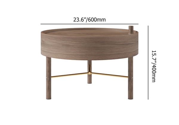 Modern Round Wood Rotating Tray Coffee Table with Storage & Metal Legs in Walnut