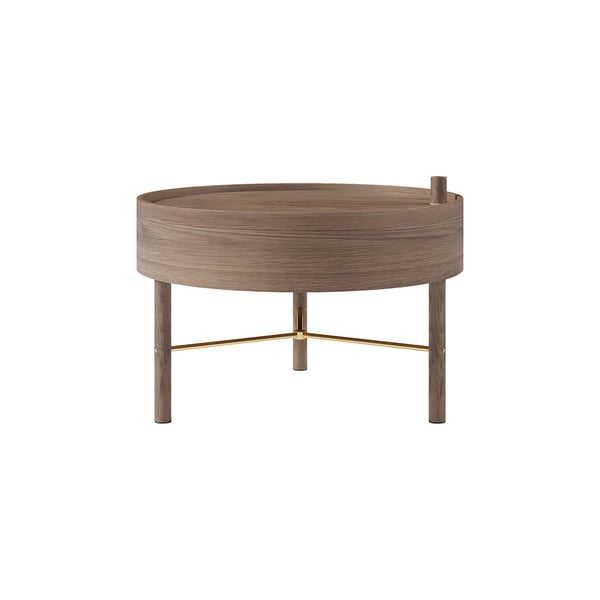 Modern Round Wood Rotating Tray Coffee Table with Storage & Metal Legs in Walnut