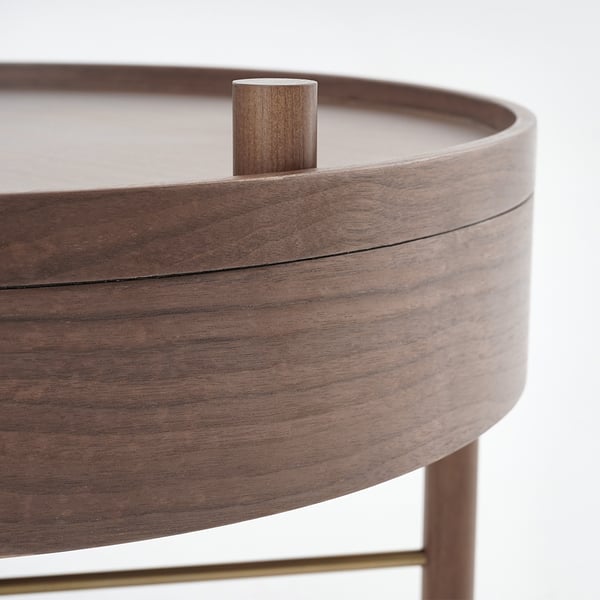 Modern Round Wood Rotating Tray Coffee Table with Storage & Metal Legs in Walnut