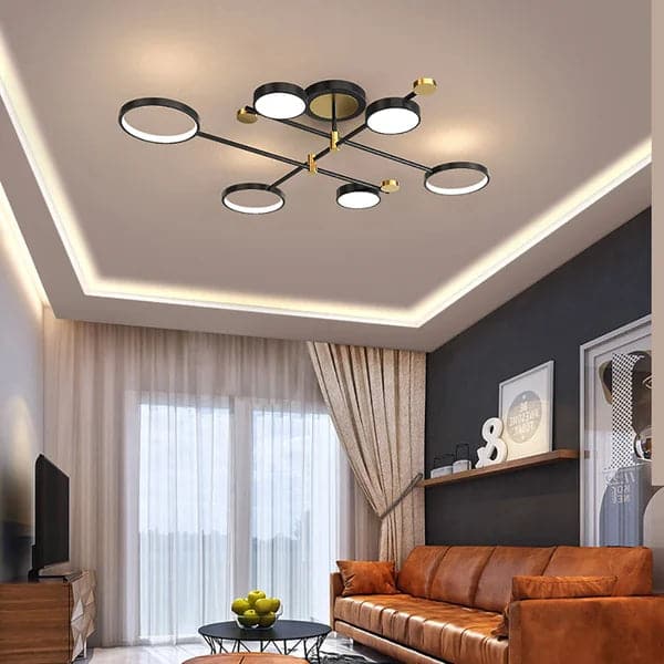 Modern Semi Flush Mount Lighting Black Ceiling 6 Light Fixture LED Ring