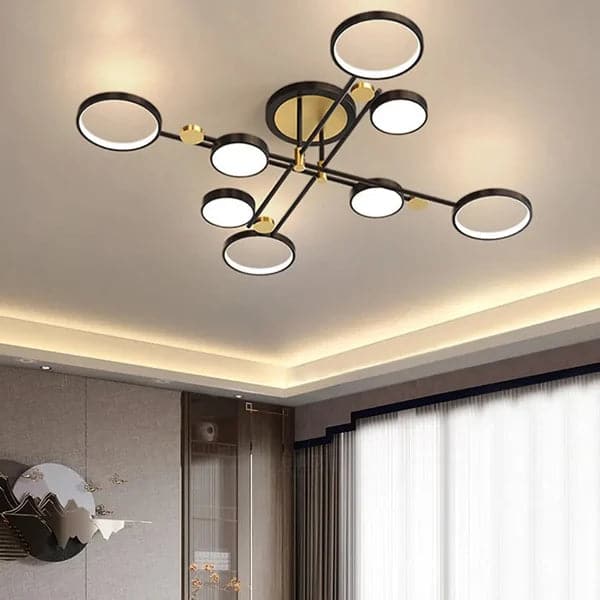 Modern Semi Flush Mount Lighting Black Ceiling 8 Light Fixture LED Ring