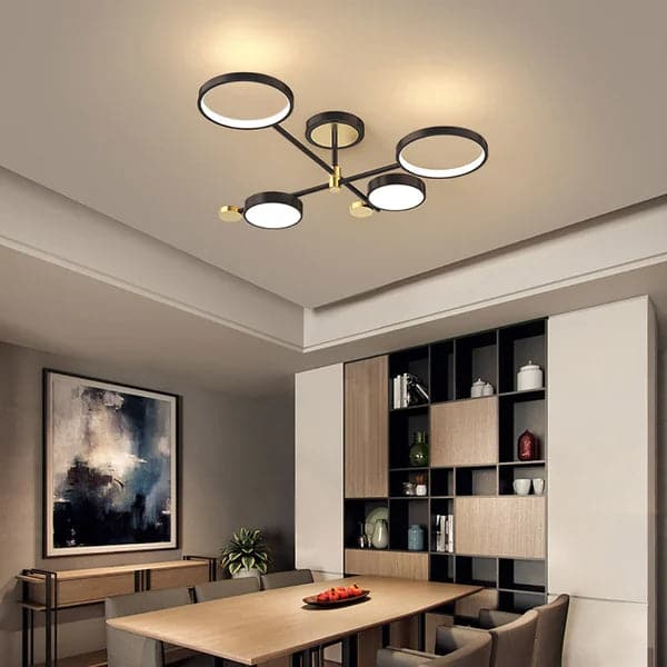 Modern Semi Flush Mount Lighting Black Ceiling 4 Light Fixture LED Ring