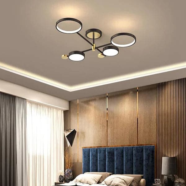 Modern Semi Flush Mount Lighting Black Ceiling 4 Light Fixture LED Ring