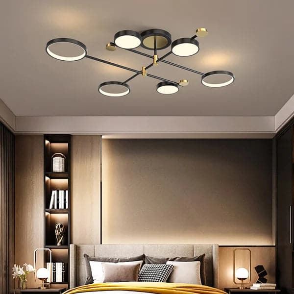 Modern Semi Flush Mount Lighting Black Ceiling 6 Light Fixture LED Ring