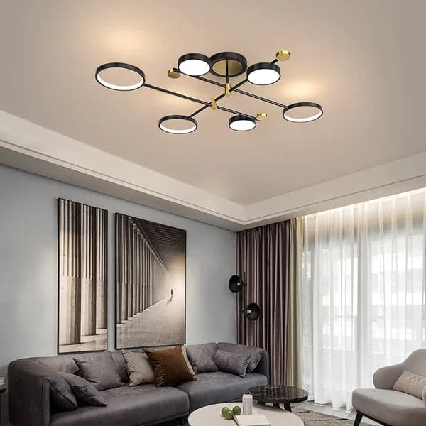 Modern Semi Flush Mount Lighting Black Ceiling 6 Light Fixture LED Ring