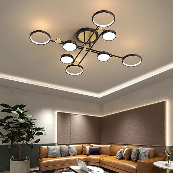 Modern Semi Flush Mount Lighting Black Ceiling 8 Light Fixture LED Ring