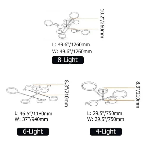 Modern Semi Flush Mount Lighting Gold Ceiling 4 Light Fixture LED Ring