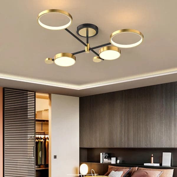 Modern Semi Flush Mount Lighting Gold Ceiling 4 Light Fixture LED Ring