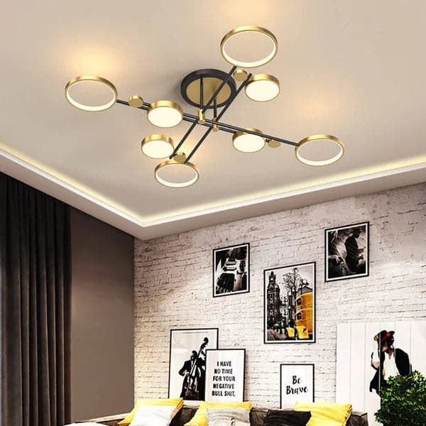 Modern Semi Flush Mount Lighting Gold Ceiling 8 Light Fixture LED Ring