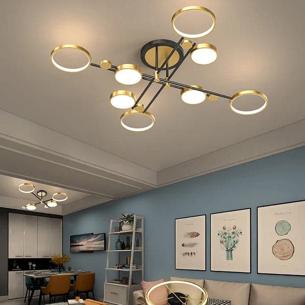 Modern Semi Flush Mount Lighting Gold Ceiling 8 Light Fixture LED Ring