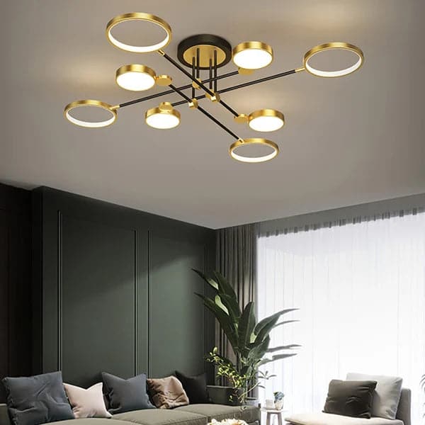 Modern Semi Flush Mount Lighting Gold Ceiling 8 Light Fixture LED Ring