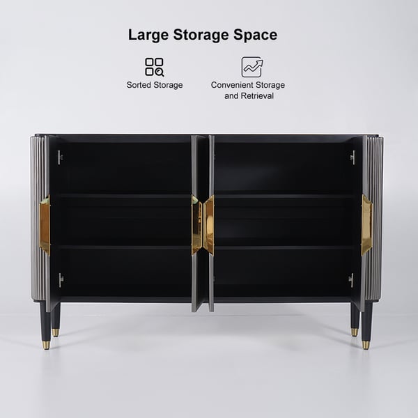 Modern Sideboard Buffet Black Kitchen Cabinet with 4 Doors in Gold