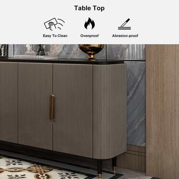 Modern Sideboard Buffet Black Kitchen Cabinet with 4 Doors in Gold