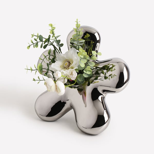 Modern Silver Ceramic Flower Shape Table Vase Home Decorative Object Art for Living Room