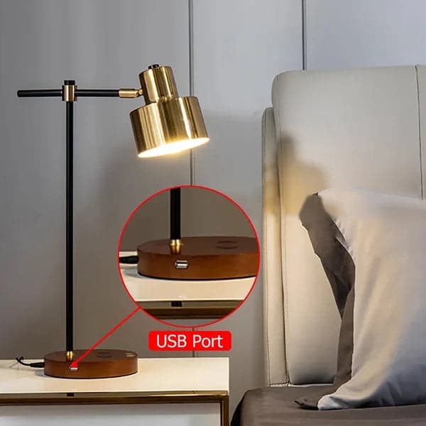 Lampe de table moderne avec chargeur sans fil USB, 1 lumière, lampe tactile de bureau en noir et or