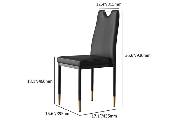 Chaise de salle à manger moderne rembourrée en noir (ensemble de 2) avec pieds en acier au carbone
